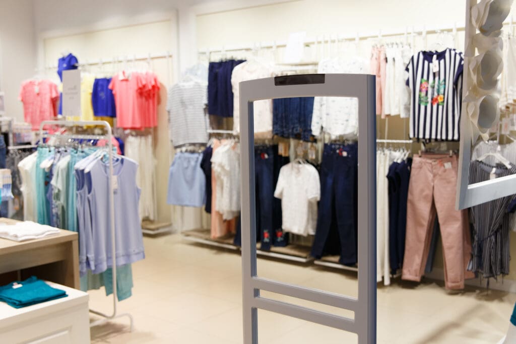 A scanner for prevention at the front of a retail clothing store.