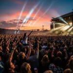A crowd at an outdoor concert.