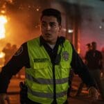 A security guard during a fire emergency.