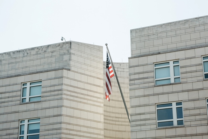 American,Flag on an embassy.