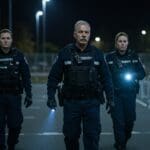 3 security guards walking at night